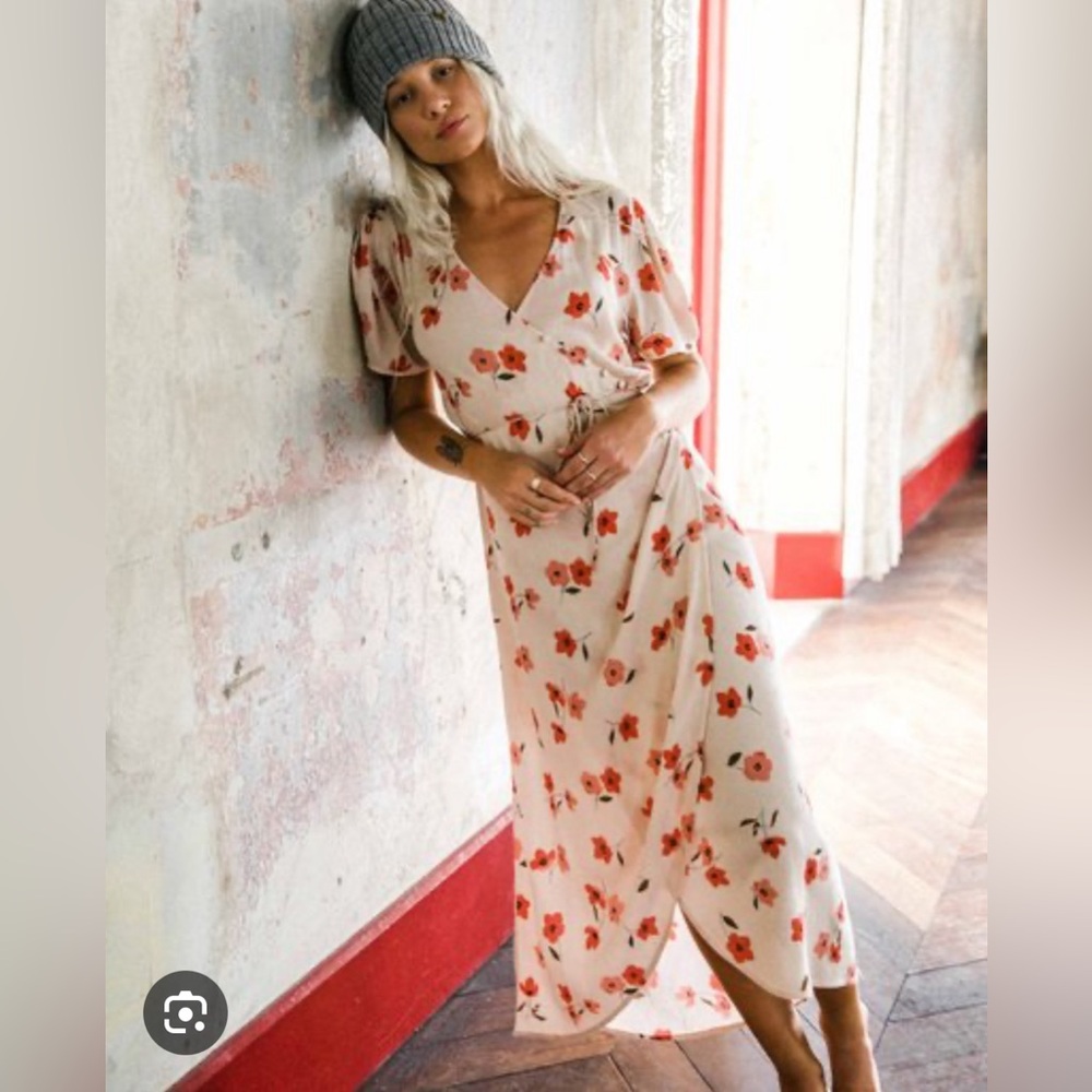 Billabong High Low Dress with Red and Pink Floral Design